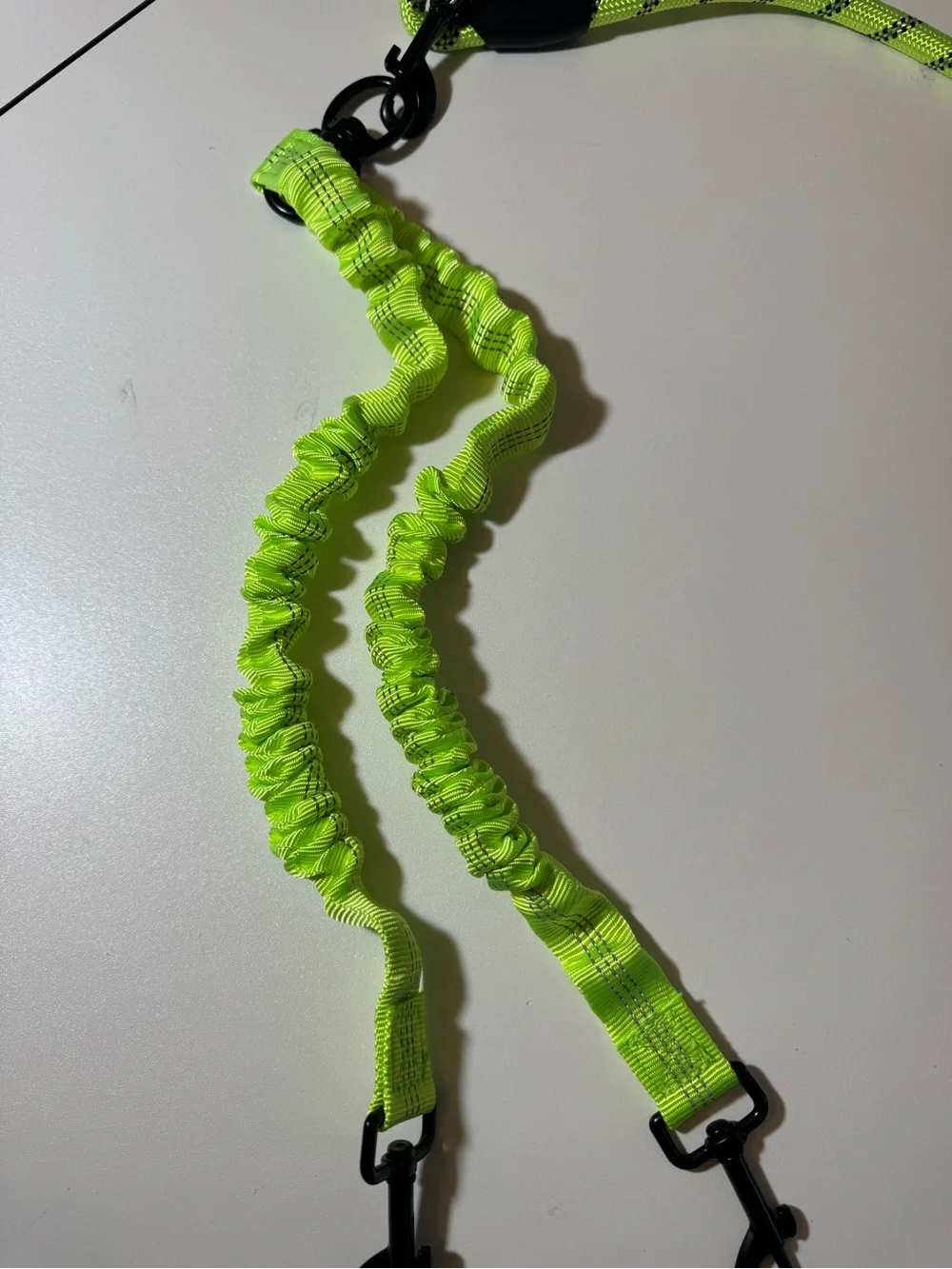 Neon Green Reflective Double Dog Leash with Padded Handle